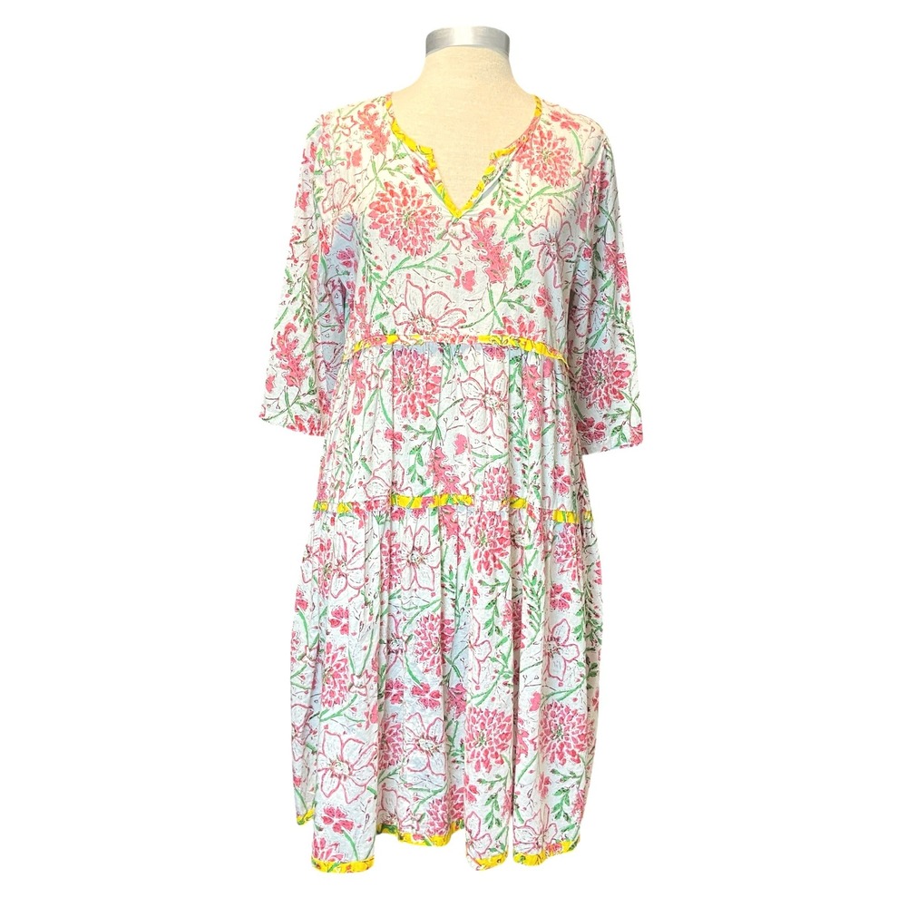 Tulip Hayley Dress Women's SMALL Bohemian‎ Paradise Floral Block Print Tiered